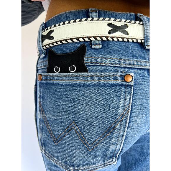 Vintage 80s Native American Belt  Unisex Western Leather Belt with Braided Trim - Picture 6 of 7